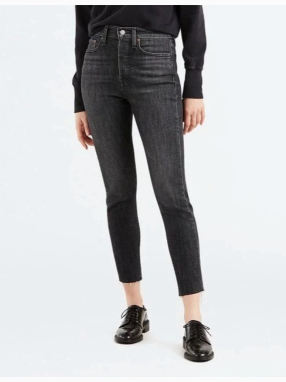 LEVI'S Wedgie Skinny High Rise Button-fly Frayed Hem Jeans Ravens Wing Size 30